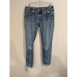 Miss Me Signature Skinny Jeans Women 27 Blue Denim Distressed Embellished Pocket